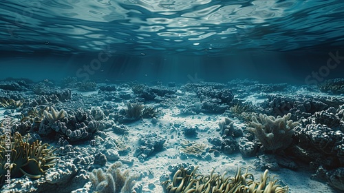 Fototapeta Naklejka Na Ścianę i Meble -  3D render of coral reefs dying from ocean acidification due to climate change