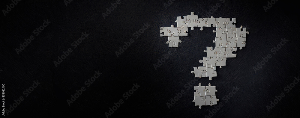 Puzzle question mark on dark background, concept for assessments, test, exam, quiz, puzzle, knowledge checks backgrounds, concept of help, concept of solution. Puzzle question mark on dark background, concept for assessments, test, exam, quiz, puzzle, knowledge checks backgrounds, concept of help, concept of solution.