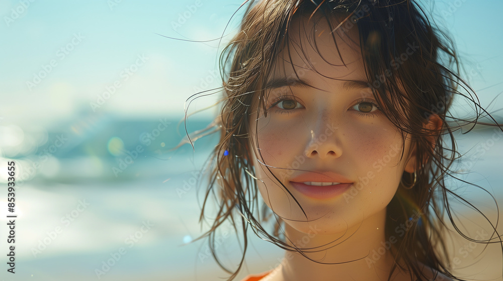 portrait of a woman on beach portrait of a woman on beach