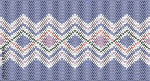 Pastel zigzag and square knitting pattern, Festive Sweater Design. Seamless Knitted Pattern