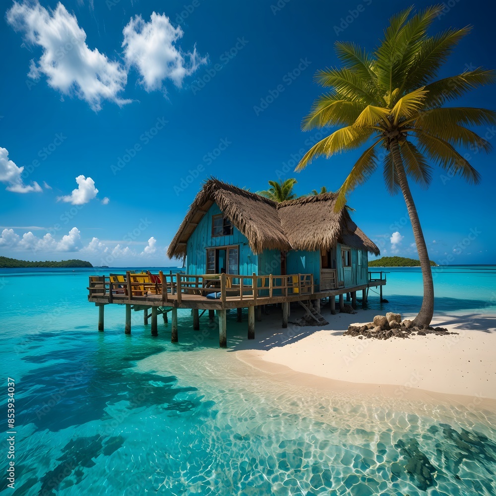 Vacation in a beach, blue resort house. Vacation in a beach, blue resort house.