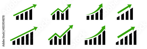 Graphic rise. Chart graph growth icon. Stock increase vector set.