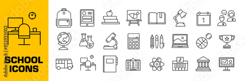 Back to school icon set. Isolated vector education icons.