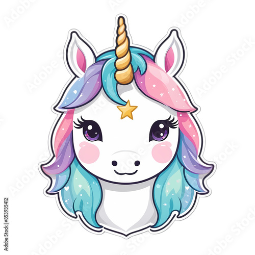 Cute Kawaii Face Unicorn Strickers Clipart