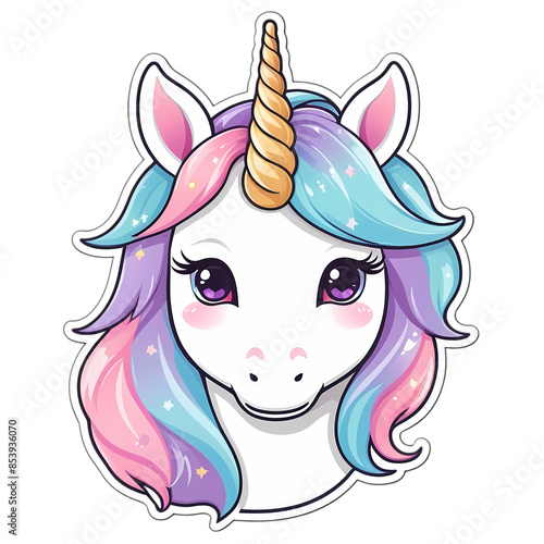 Cute Kawaii Face Unicorn Strickers Clipart