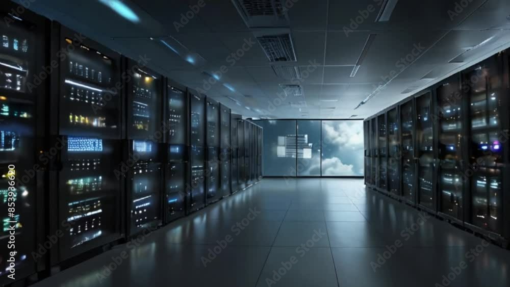 Modern Server Room with Racks and Data Center Technology Modern Server Room with Racks and Data Center Technology