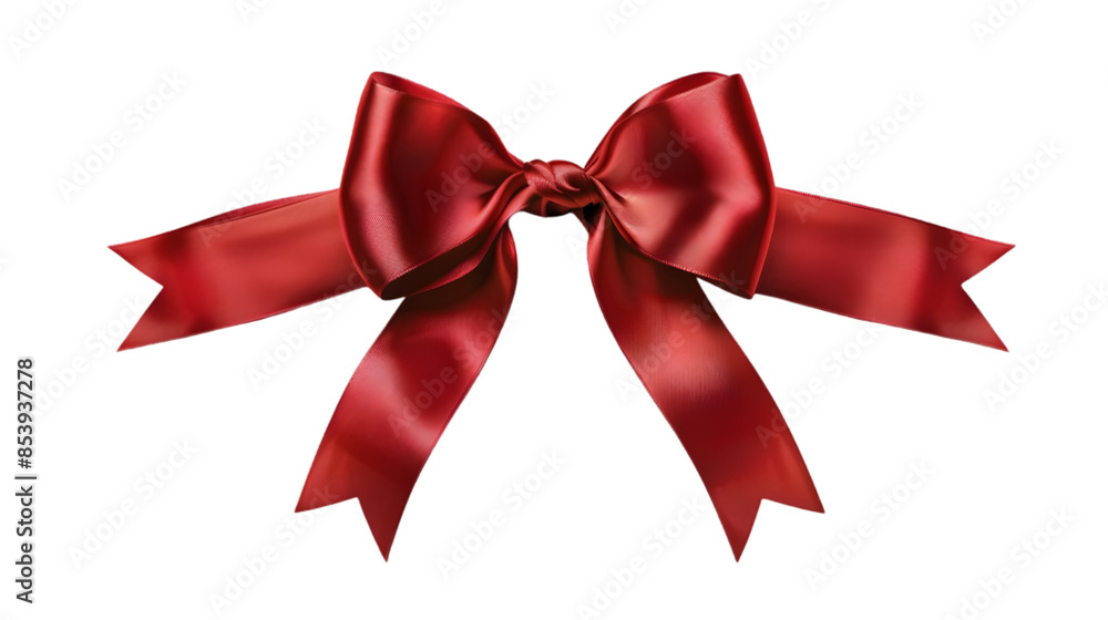 Fototapeta premium Red Ribbon with Bow Isolated on White Background,cutout on transparent backgrounds.