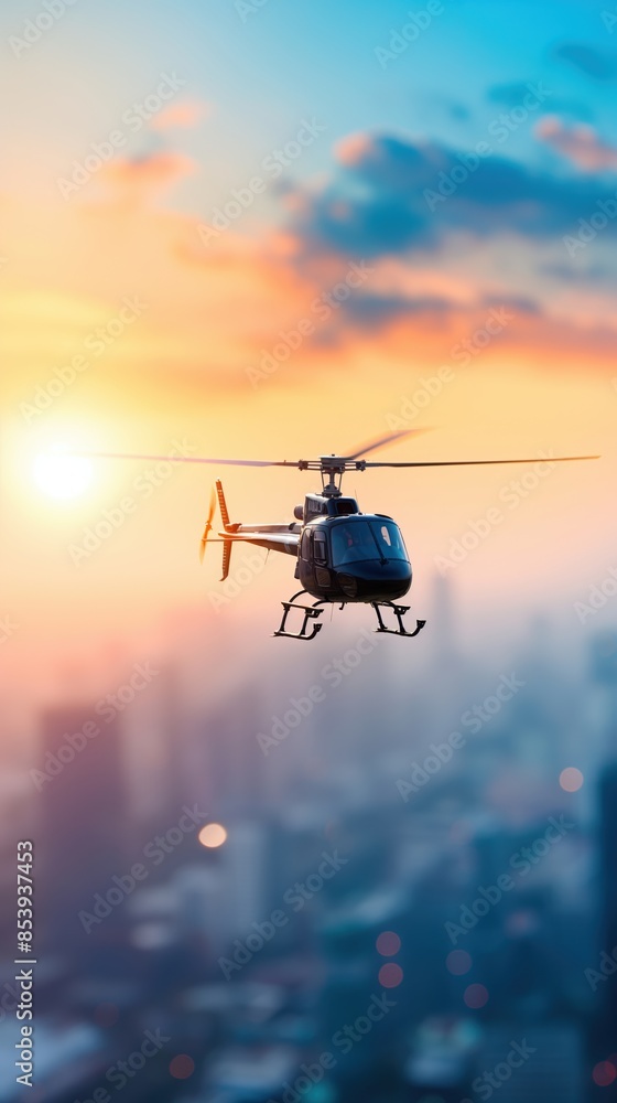 Helicopter pilot hovering above ground selective focus, aerial navigation dynamic, silhouette urban skyline Helicopter pilot hovering above ground selective focus, aerial navigation dynamic, silhouette urban skyline