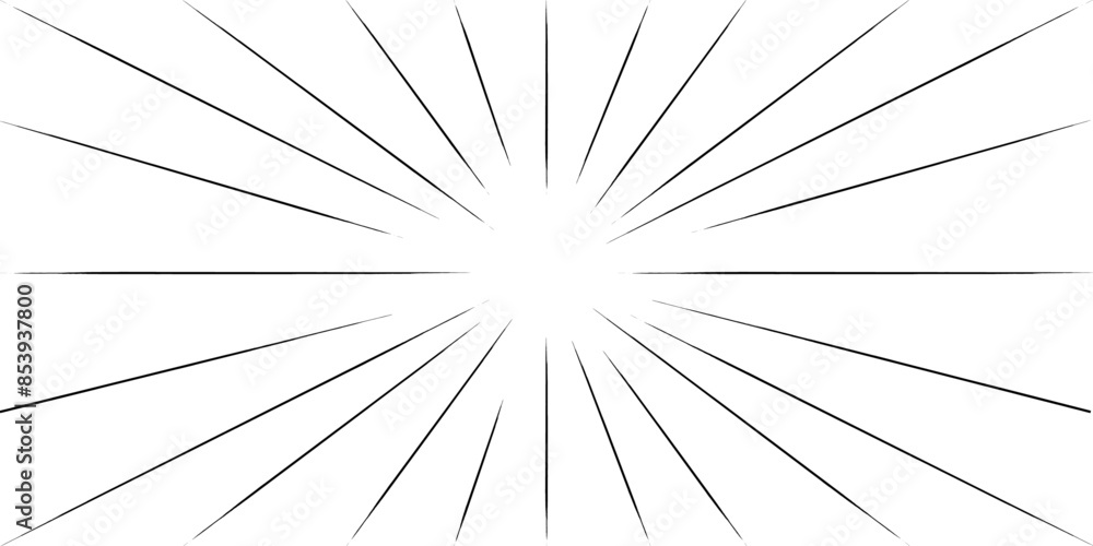 Fototapeta premium Abstract comic book radial flash explosion lines isolated. Superhero vector illustration design. Bright black light strip burst background. Flash ray blast glow. Manga anime speed lines frame.