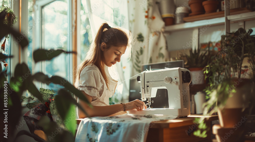 sewing machine at work