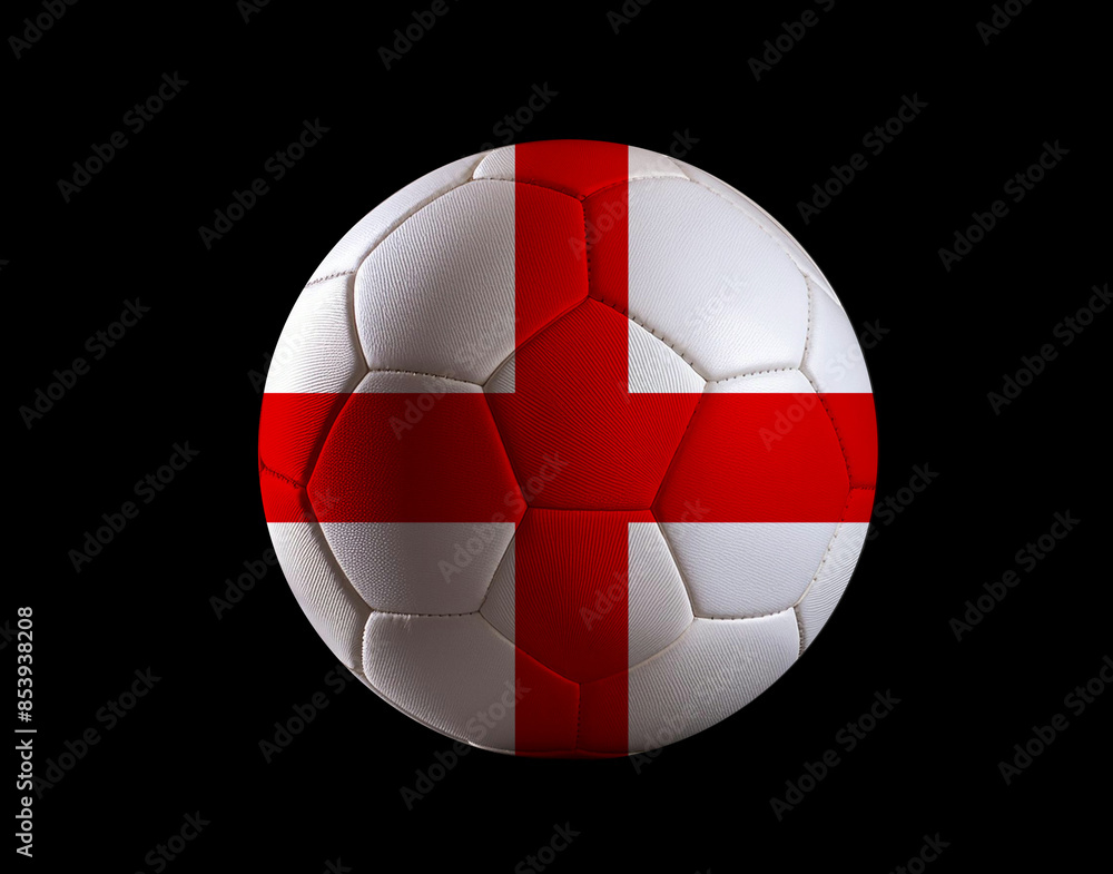 Coloured ball with England flag isolated on black background. UEFA EURO 2024 football. Coloured ball with England flag isolated on black background. UEFA EURO 2024 football.