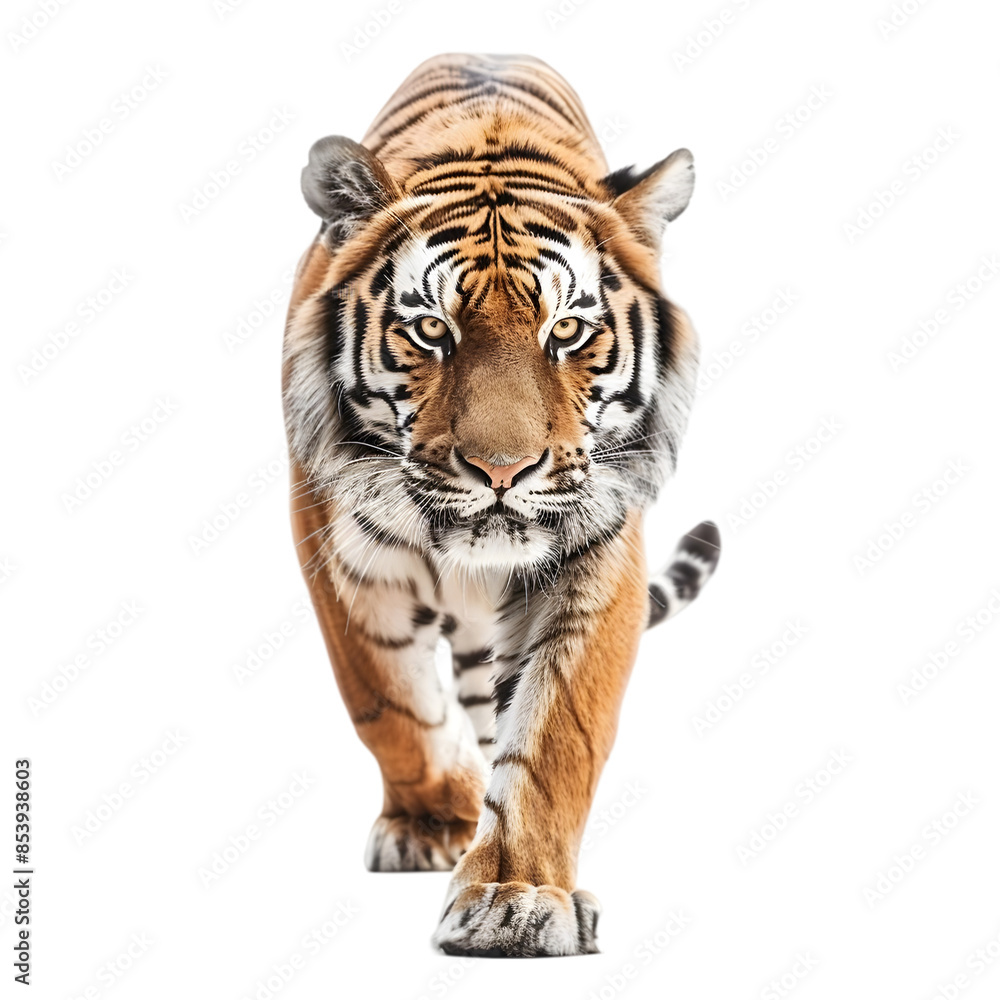 Naklejka premium Walking Tiger,cutout on transparent backgrounds.