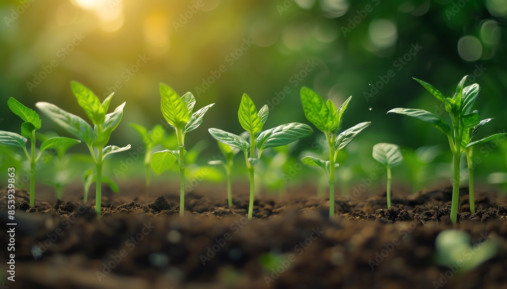 A line of young seedlings represents the growth and potential in agriculture, highlighting the beginning of a new crop cycle A line of young seedlings represents the growth and potential in agriculture, highlighting the beginning of a new crop cycle