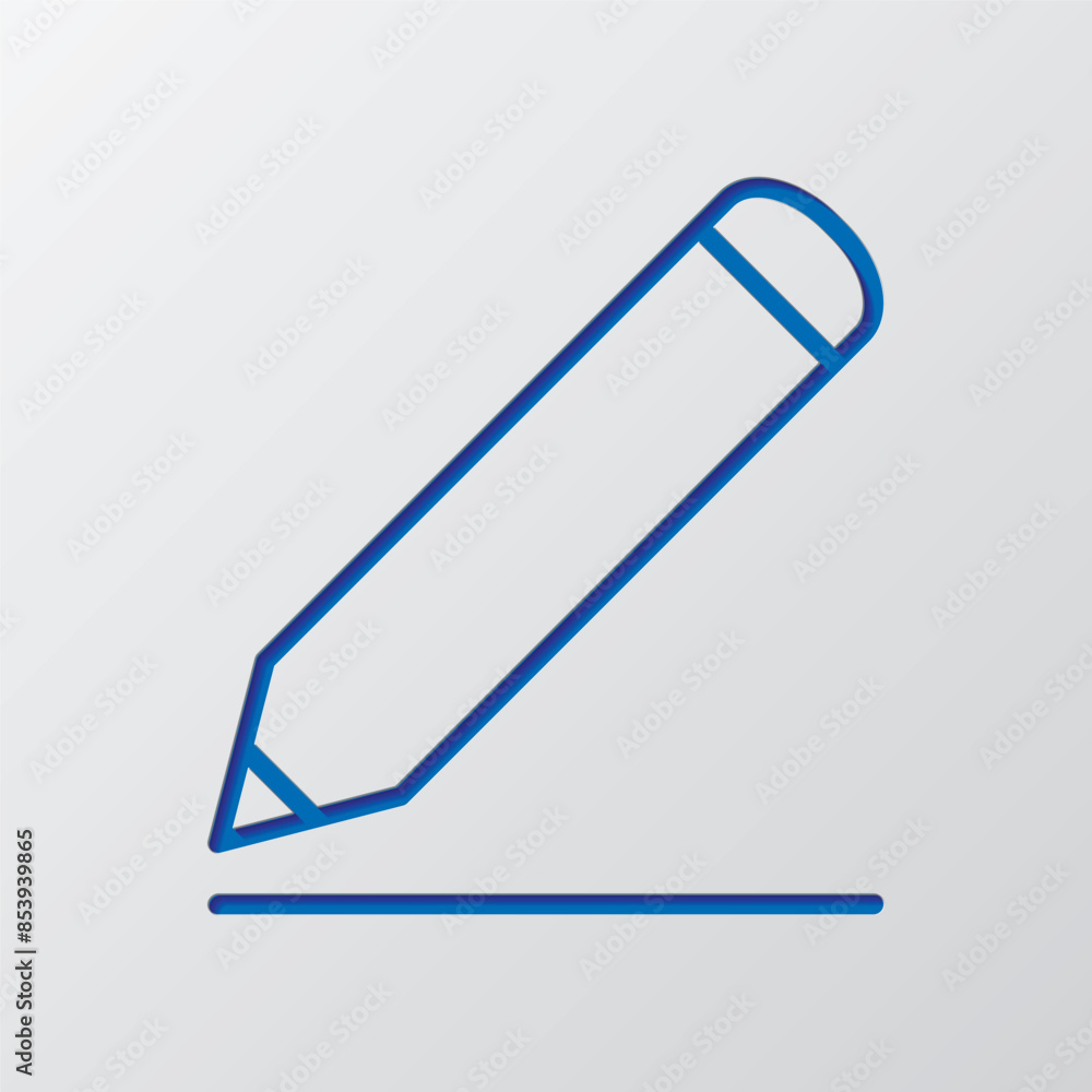 Pencil icon vector. Flat design. Paper cut design. Cutted blue symbol with shadow. Gray background Pencil icon vector. Flat design. Paper cut design. Cutted blue symbol with shadow. Gray background