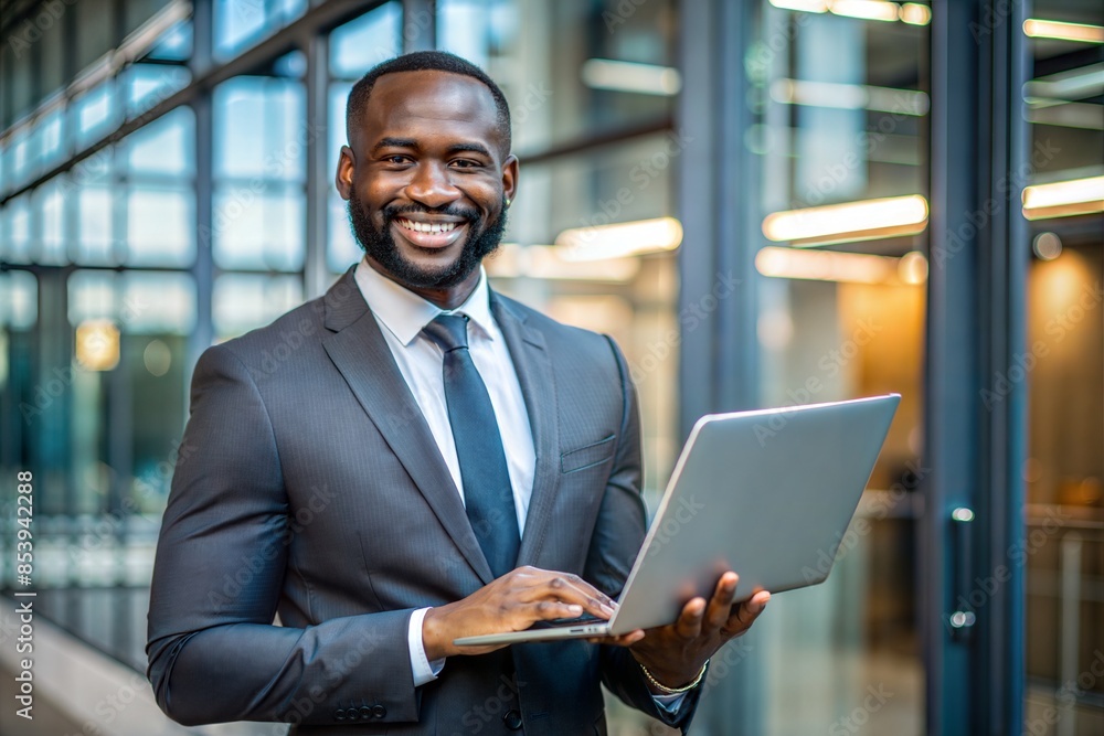 Smiling Black Male Manager with Laptop
Smiling Black Male Manager with Laptop
