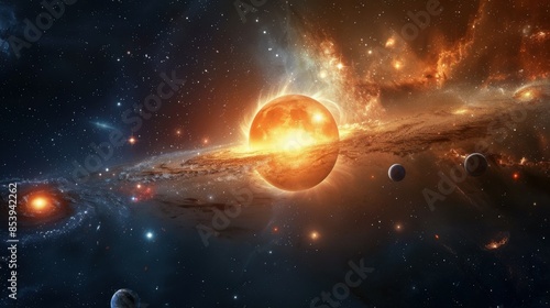 abstraction of solar system galaxy, star and planet.