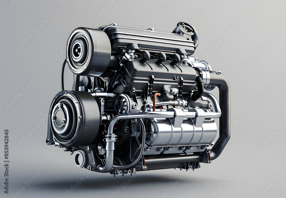 Car engine isolated on a grey background with a clipping path Car engine isolated on a grey background with a clipping path