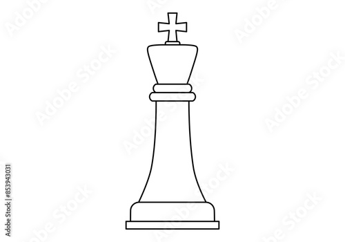 Hand drawn cute outline illustration of king. Flat vector chess figure in line art doodle. High ambitions. Strategy or intelligence icon. Success in competition. Tactic thinking. Board game. Isolated.