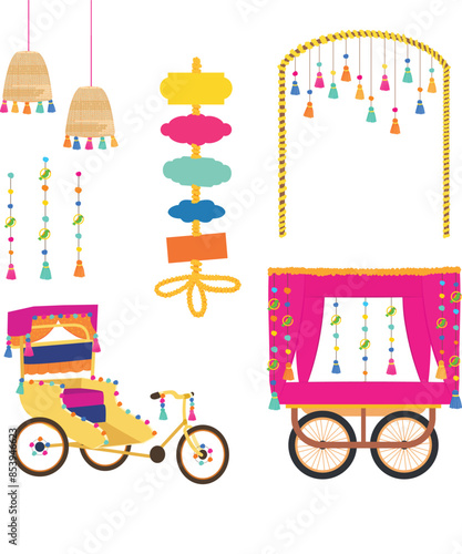 Wedding decoration illustration Indian decoration illustration set of quirky elements