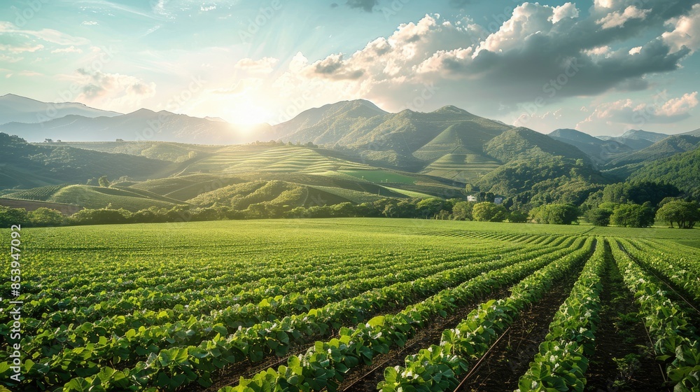Large-scale monoculture farm, depicting the loss of biodiversity and soil depletion associated with modern agriculture. Large-scale monoculture farm, depicting the loss of biodiversity and soil depletion associated with modern agriculture.