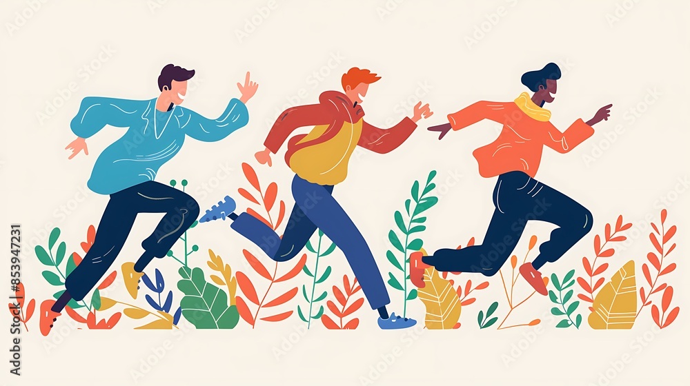 Three Friends Running Through a Field of Flowers Three Friends Running Through a Field of Flowers