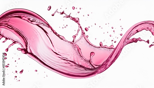  pink water or juice wave flow with splatters, isolated realistic liquid swirl 