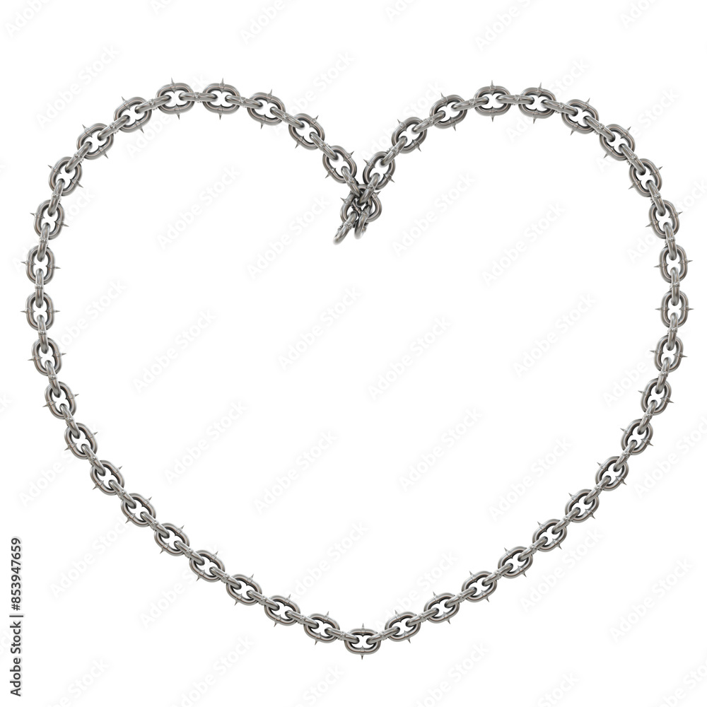 3D art element features a captivating design: sharp-tipped chains intricately woven into a heart shape (transparent PNG format). 3D art element features a captivating design: sharp-tipped chains intricately woven into a heart shape (transparent PNG format).