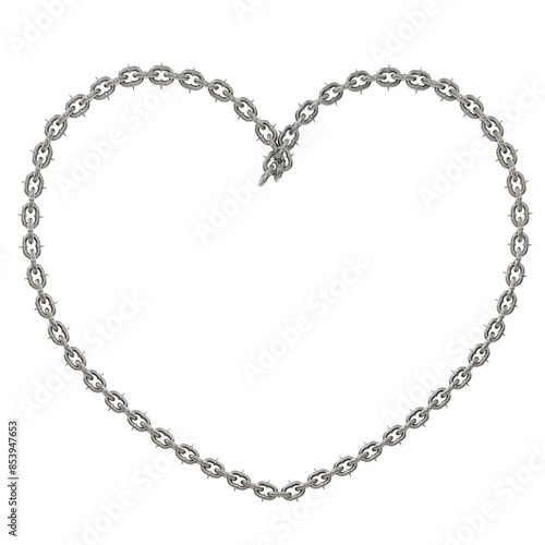 Wallpaper Mural 3D render showcases a modern symbol of love: a heart meticulously crafted from sharp-tipped chains (transparent PNG format). Torontodigital.ca