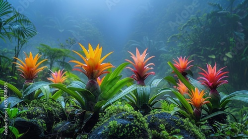 Vibrant Bromeliads in a Mystical Jungle photo