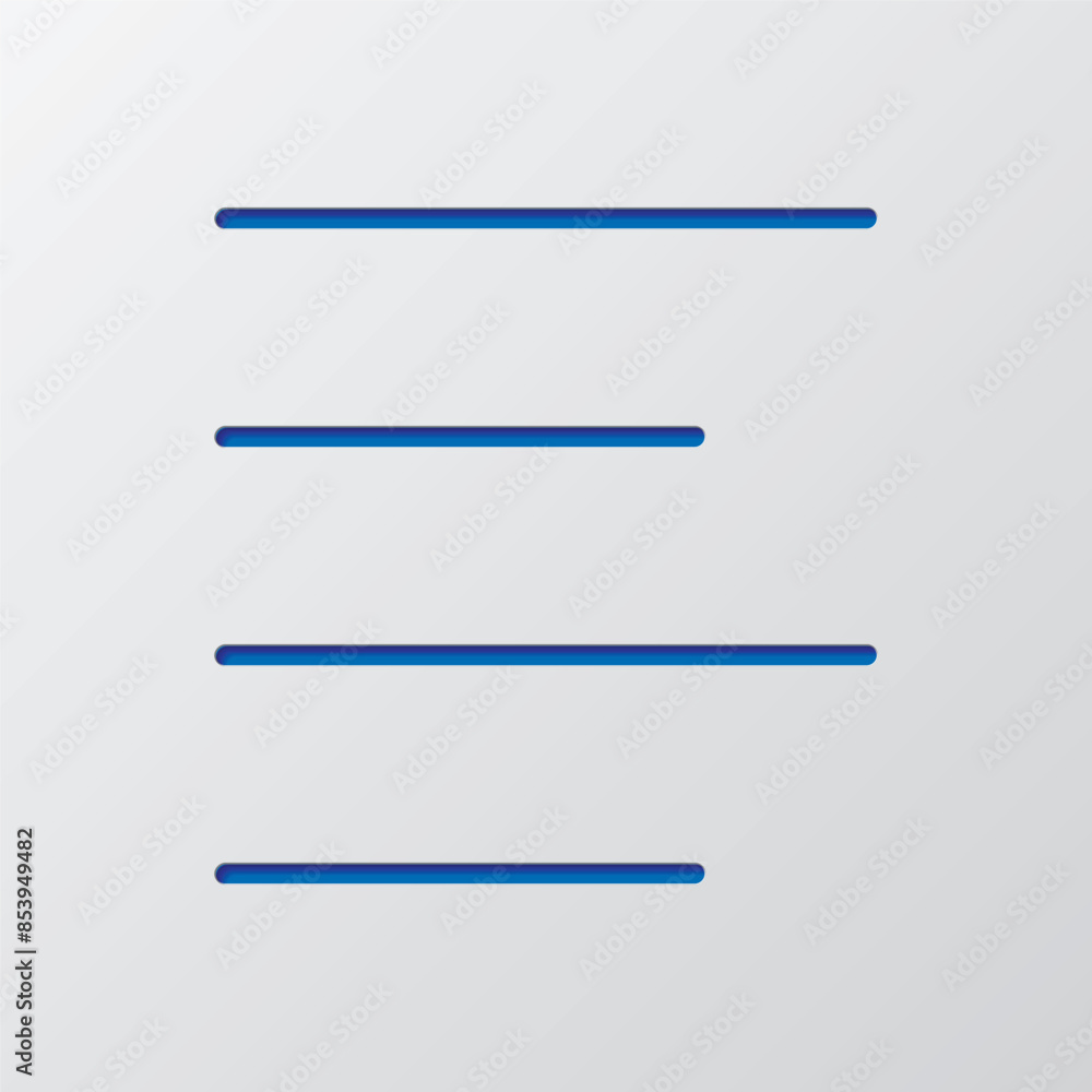 Text alignment icon vector. Flat design. Paper cut design. Cutted blue symbol with shadow. Gray background Text alignment icon vector. Flat design. Paper cut design. Cutted blue symbol with shadow. Gray background