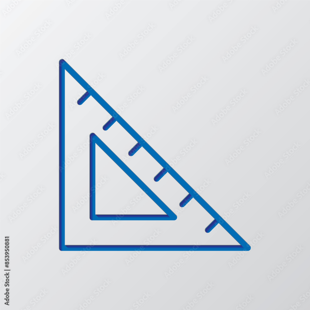 Triangle ruler simple icon vector. Flat design. Paper cut design. Cutted blue symbol with shadow. Gray background Triangle ruler simple icon vector. Flat design. Paper cut design. Cutted blue symbol with shadow. Gray background