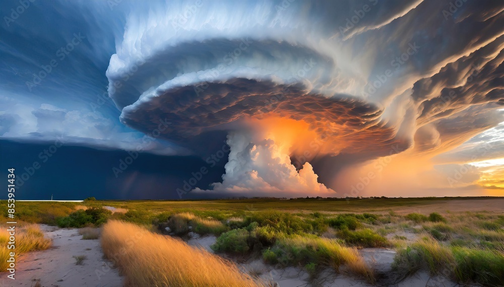 Fototapeta premium Sculpted super-cell, a mesocyclone weather formation thunderstorm clouds