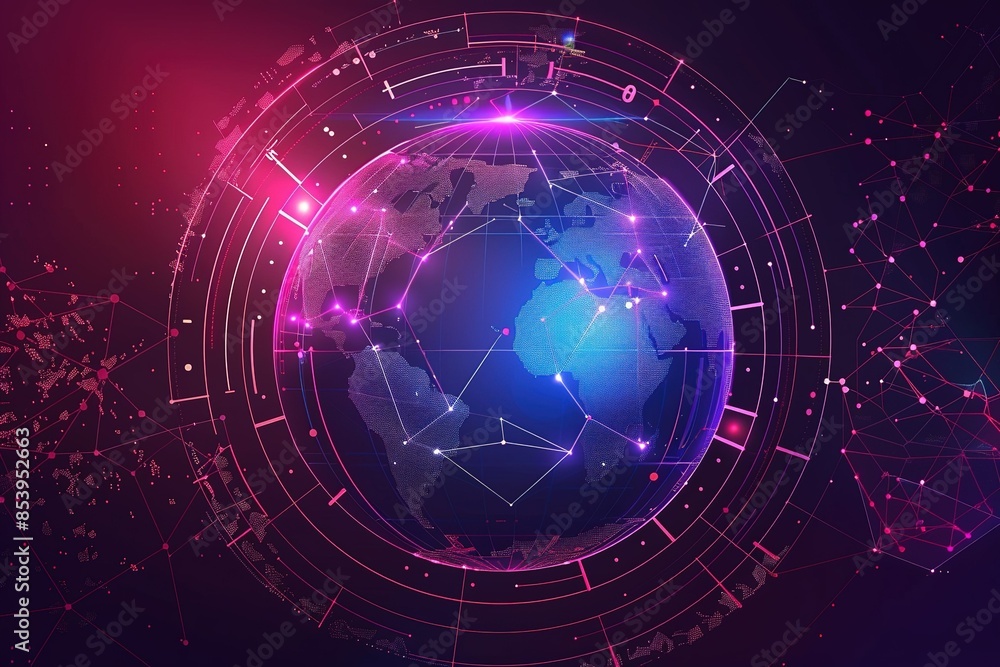 seamless pattern flat illustration style, world map A globe of a planet surrounded by neural neon nexus lines, grid and nodes. Creative concept of technological progress, the World Wide Web banner. seamless pattern flat illustration style, world map A globe of a planet surrounded by neural neon nexus lines, grid and nodes. Creative concept of technological progress, the World Wide Web banner.