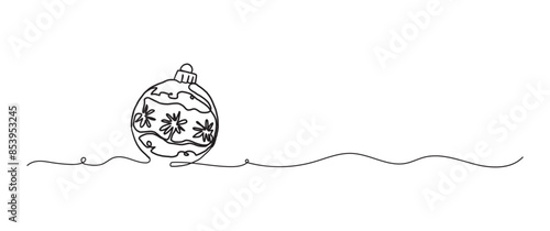 Christmas ball ornament continuous one line drawing, single line art element, minimalist sketch line vector illustration, christmas winter new year concept