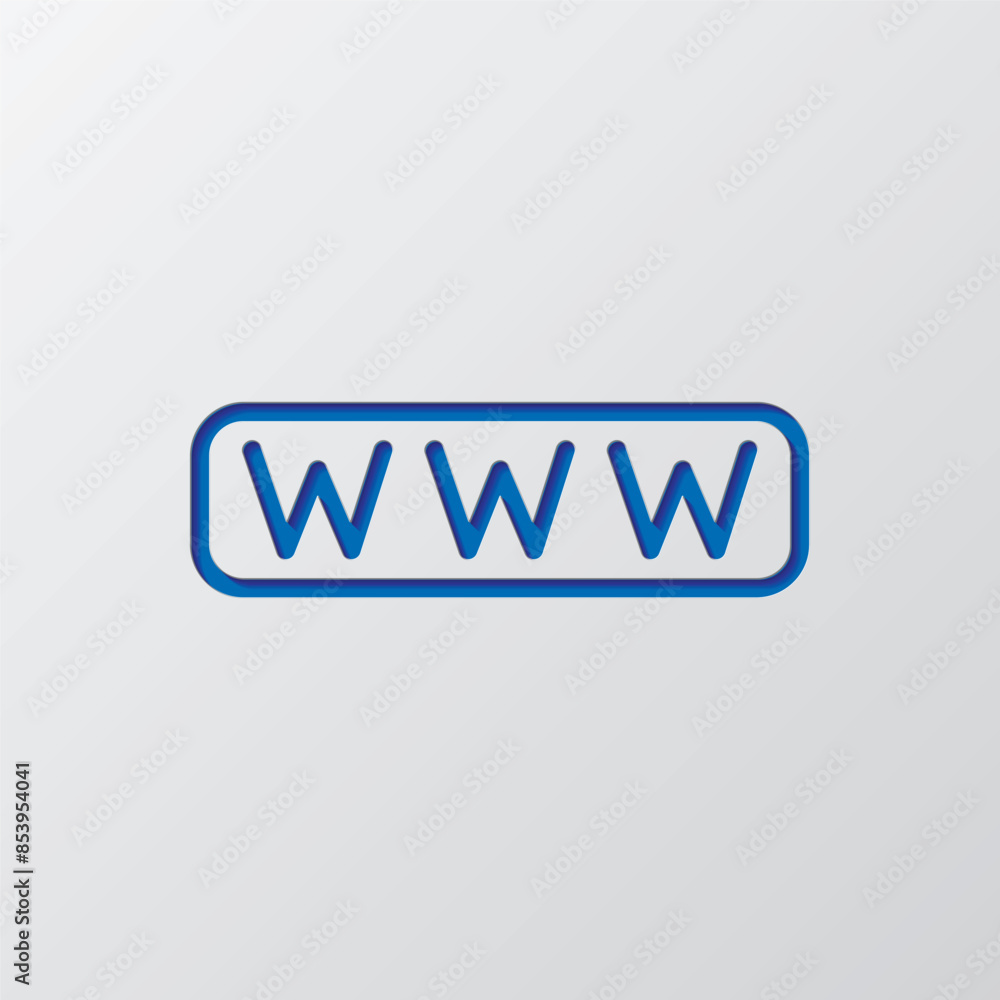 World wide web simple icon vector. Flat design. Paper cut design. Cutted blue symbol with shadow. Gray background