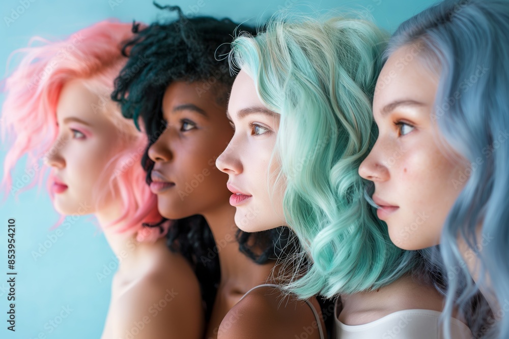 A diverse group of women in a row. A diverse group of women in a row.