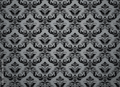 Wallpaper in the style of Baroque. Seamless vector background. Gray and black floral ornament. Graphic pattern for fabric, wallpaper, packaging. Ornate Damask flower ornament