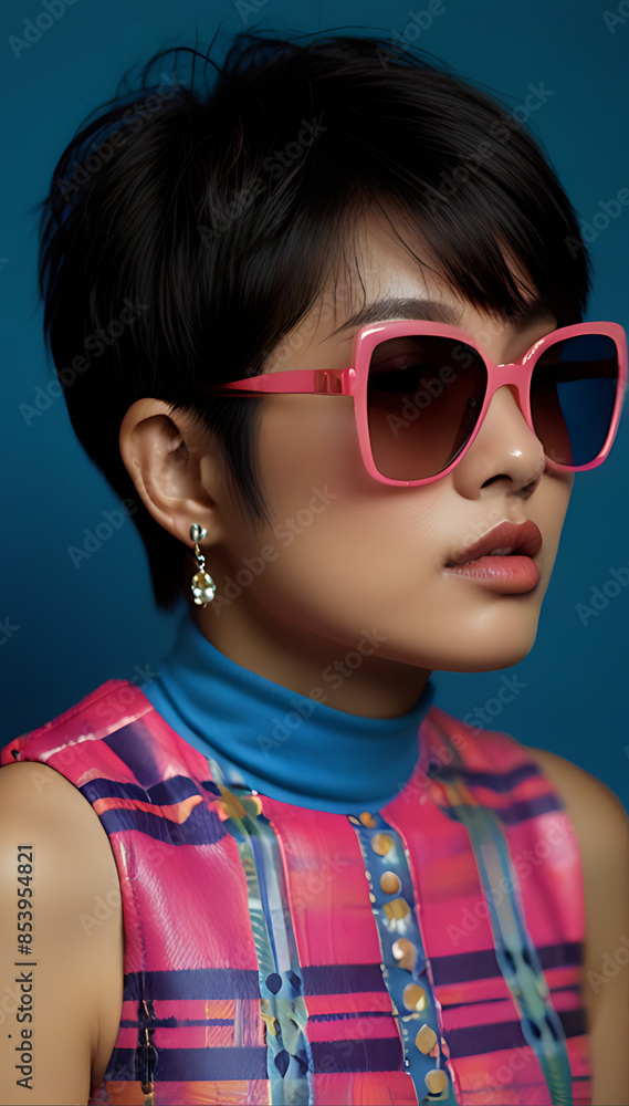 Obraz premium Woman Asian Punk Rock 1980s Sunglasses New Wave Fashion Cosmetics Beauty