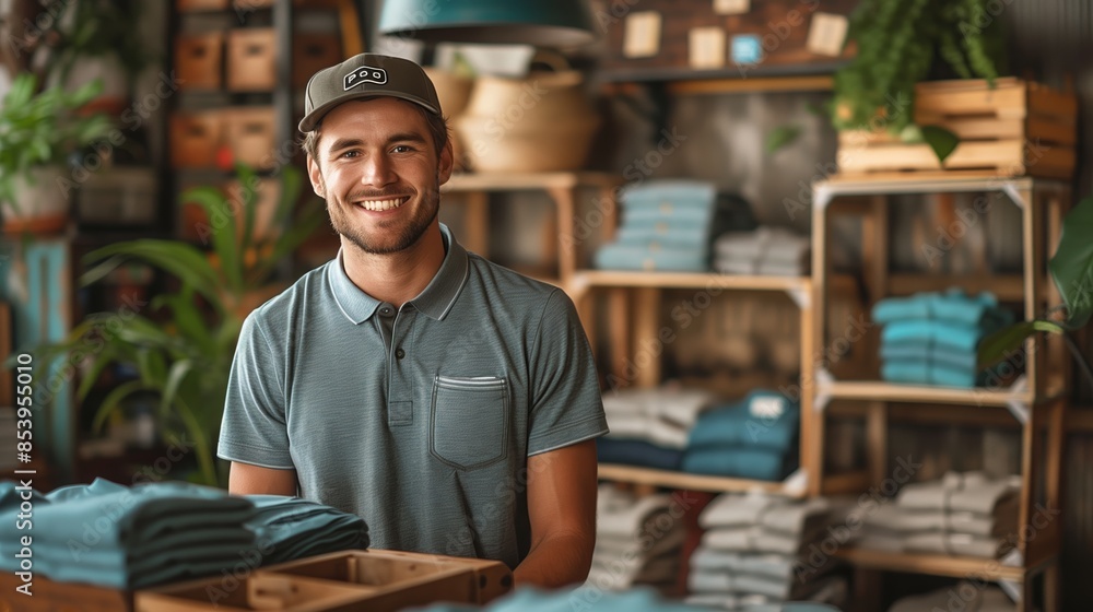 Smiling Man Working in a Clothing Store Smiling Man Working in a Clothing Store