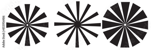 Retro sunburst color  element collection. Sun rays icon, shine and burst line set.