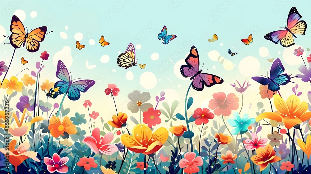 Butterflies Dancing in a Colorful Meadow Butterflies Dancing in a Colorful Meadow