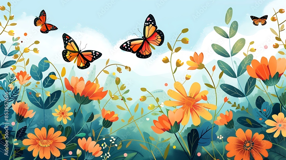 Butterflies Dancing in a Floral Garden Butterflies Dancing in a Floral Garden