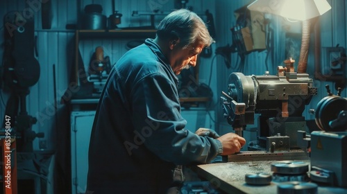 Blue-Collar Worker Using Milling Machine In Workshop © amonrat