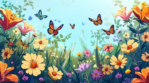A Summery Field of Flowers with Butterflies © abangaboy
