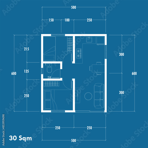 Floor plan blueprint, Figure of the jotting sketch of the construction and the industrial skeleton of the structure and dimensions. vector eps 10