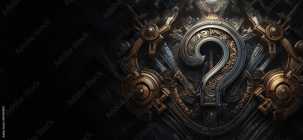 A heavy metallic question mark with ancient design. Concept for games, assessment and quiz. A heavy metallic question mark with ancient design. Concept for games, assessment and quiz.