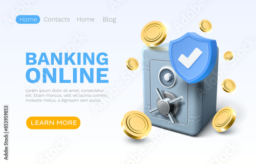 Banking online safe, finance user access, web site landing page. Vector