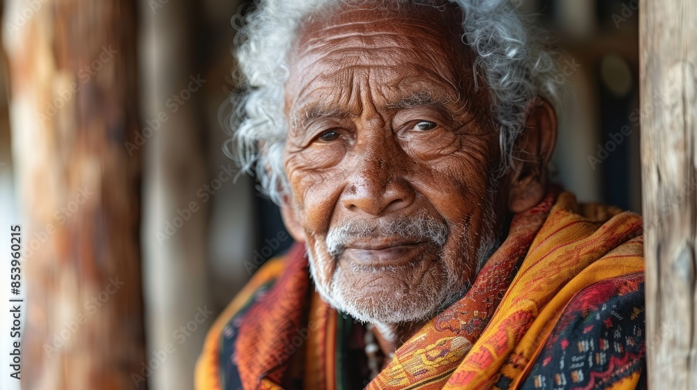 A portrait of an elderly Thai farmer with a weathered face and a warm smile, wearing a traditional Thai scarf, isolated on a white background. A portrait of an elderly Thai farmer with a weathered face and a warm smile, wearing a traditional Thai scarf, isolated on a white background.
