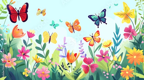 Colorful Butterflies Dancing in a Blooming Garden © abangaboy