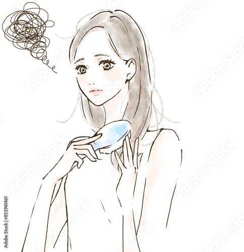 Obraz na płótnie 寝癖がついた髪をケアする女性のイラスト ストレス ダメージヘア w salonie